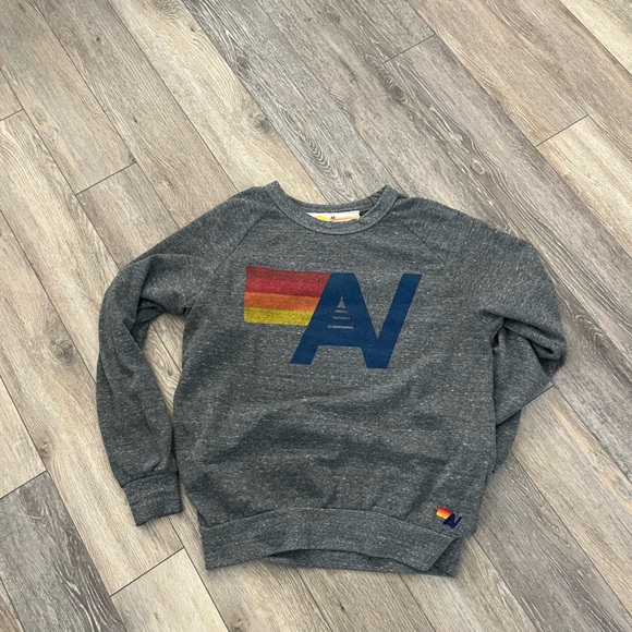 Aviator Nation Tops - Aviator Nation Gray Sweatshirt with Blue Logo and Red-Yellow Stripe